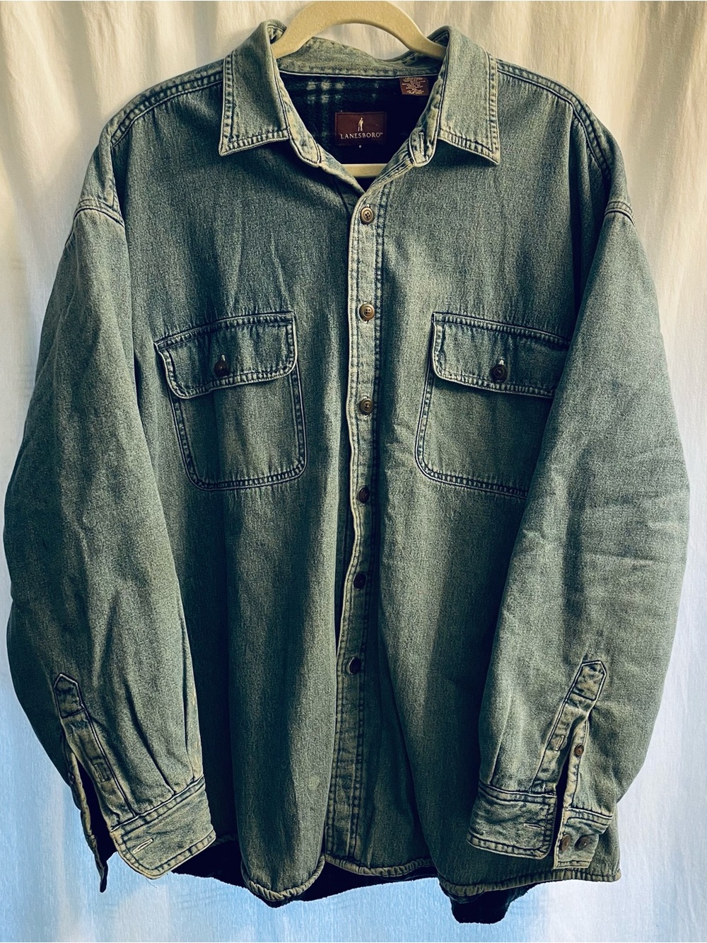Vintage Lanesboro Denim Jacket Flannel lined shacket size XL Cotton Polyester